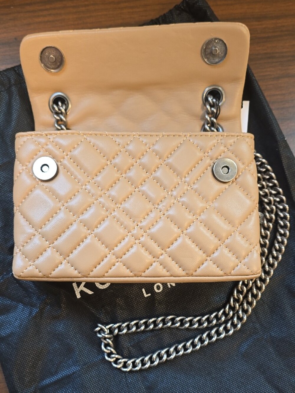 Kurt Geiger Quilted Camel Crossbody Bag with Silver Chain - Picture 5 of 12